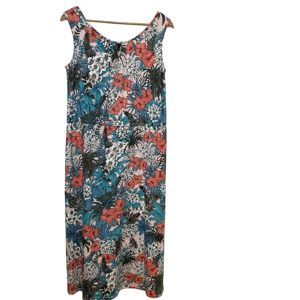 Talbots Floral Knit Maxi Dress XP Stretch Tropical Sleeveless Casual Vacation